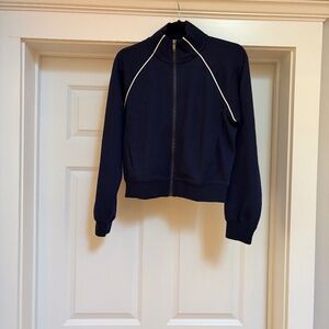NWT SPANX AIR ESSENTIALS PIQUE NAVY TRACK JACKET Size SMALL